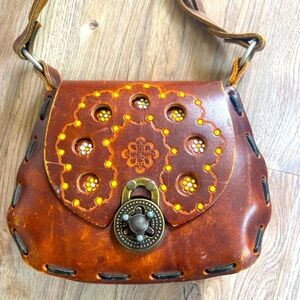 Vintage 70s Hand Tooled Leather Bag